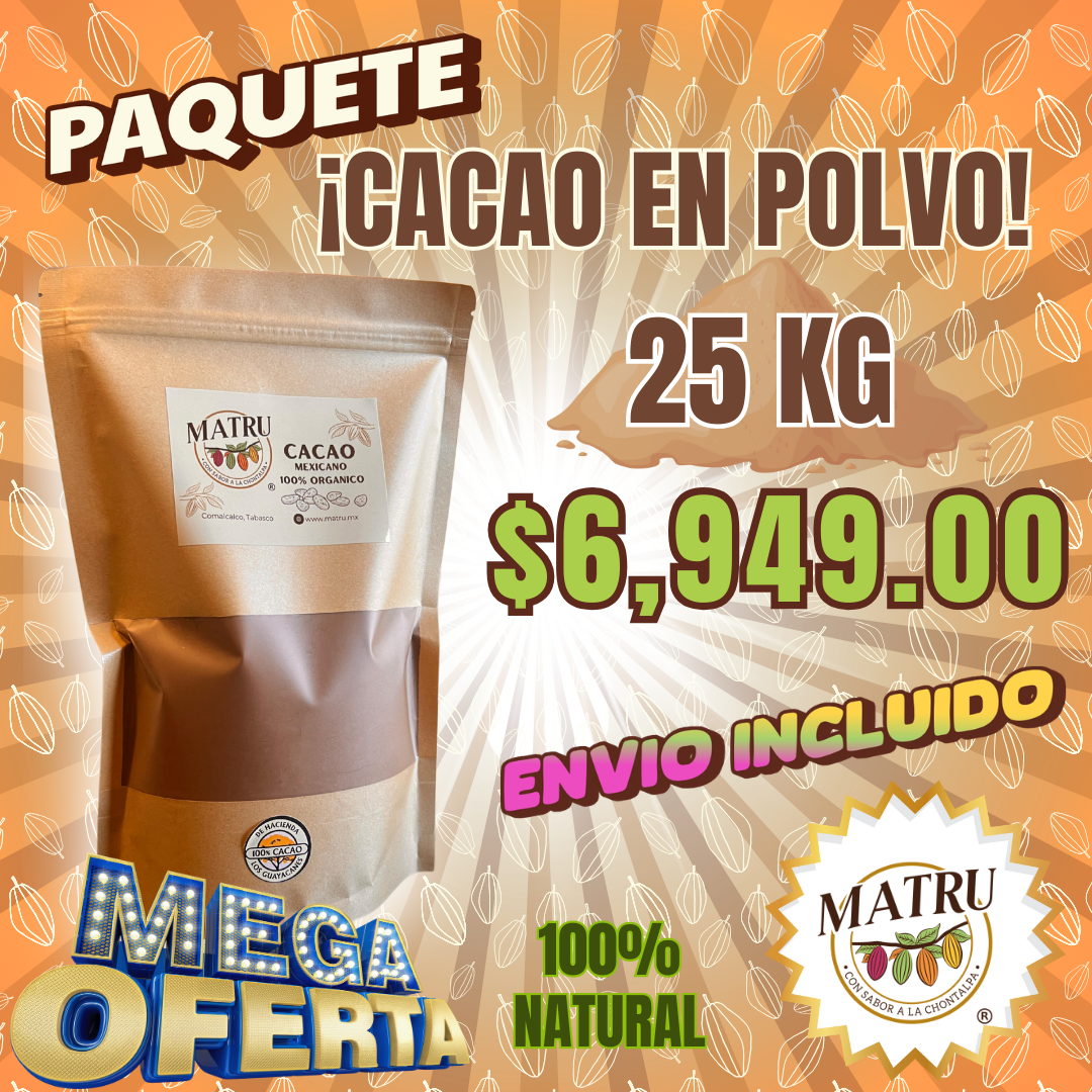 CACAO EN POLVO - Paquete Oro Mayorista 25 kg - Envío Gratis