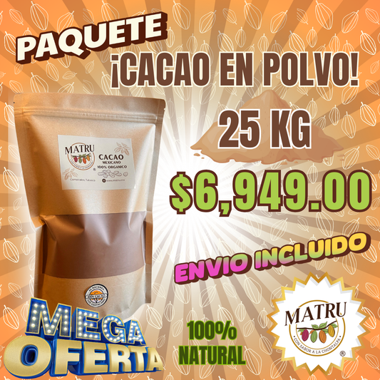 CACAO EN POLVO - Paquete Oro Mayorista 25 kg - Envío Gratis